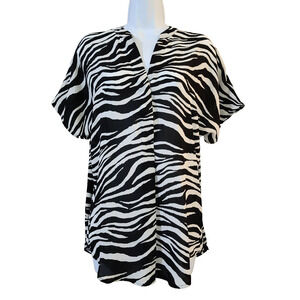 Rachel Zoe Womens Pullover Blouse Size S Black White Animal Print Split Neck Top